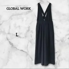 グローバルワーク サロペット オールインワン Vネック ブラック L
