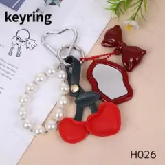 【H026】じゃらじゃらキーホルダー バッグチャーム さくらんぼ リボン ミラー