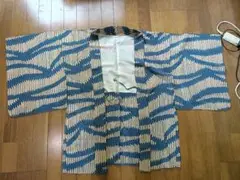 袷の羽織　矢羽根　青とベージュ