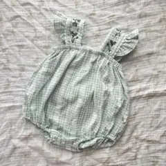 ミントグリーン フリルロンパース　コットン100