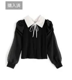 黒白パフスリーブシャツ　グレイル