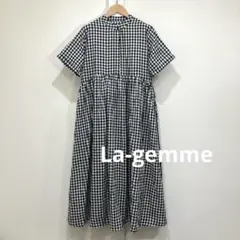 La-gemme スタンドカラー ワンピース チェック柄 半袖 ロング ポケット