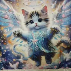 パネル生地７枚　エンゼル猫ちゃん　お空を舞って