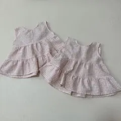 ギンガムチェック フリル付きトップス 80cm 2枚セット 双子