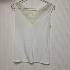 ホワイト Vネック タンクトップ レース付き