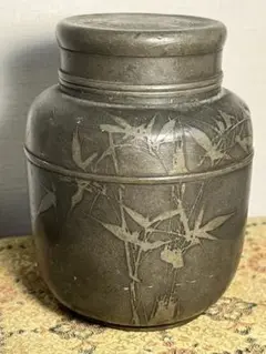 中国美術 茶道具 錫製 茶葉入れ 點銅 古錫製 六角大茶入茶壷 中国美術 茶道具 錫製 茶葉入れ しゃべ 點銅 古錫製 六角大茶入