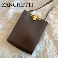 ZANCHETTI レザー ゴールド ショルダーバッグ ダークブラウン