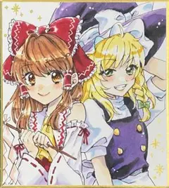 東方project イラスト　博麗霊夢　コピック　ミニ色紙　アナログ