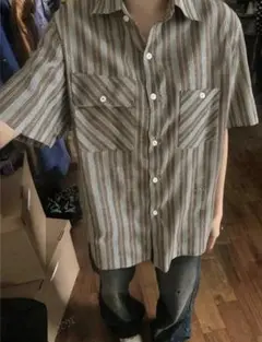 SHEIN ストライプ 半袖シャツ マルチカラーMサイズ