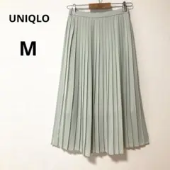 美品 UNIQLO M ミント ウエストゴム シフォン プリーツ ロングスカート