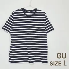 GU メンズ　ボーダー　半袖　Tシャツ ネイビー × ホワイト Lサイズ