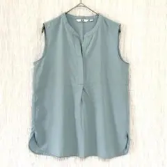 2830 ユニクロ　ノースリーブシャツ　スキッパー　レーヨン混　涼しげ　綺麗めS