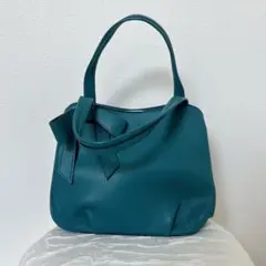 ターコイズ リボン付きハンドバッグ