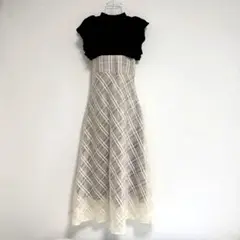 美品⭐️mily bilet ダブルフリル袖チェックレースドッキングワンピース