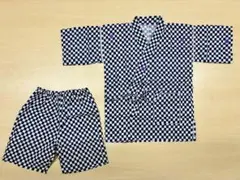 甚平 紺と白のチェック柄 130