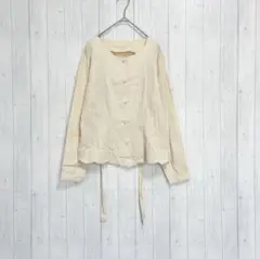 【THE SHIRTS】 ノーカラージャケット 綿100% リボン 大人可愛い