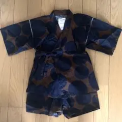 美品 チャオパニック 濃紺色×茶色 甚平 浴衣 キッズ S ドット柄