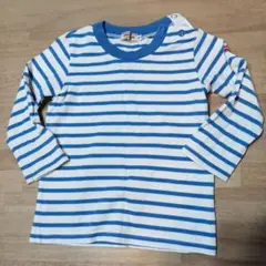 【美品】70cm〜80cm　ミキハウス 青と白のストライプ Tシャツ サイズF