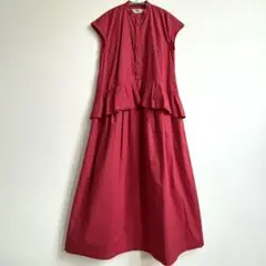 【美品】AVIE アヴィー フリルマキシワンピース 深赤 上品 体型カバー