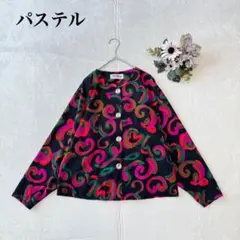【パステル】長袖シャツ（フリー）総柄 ヴィンテージ ノーカラー 昭和レトロ