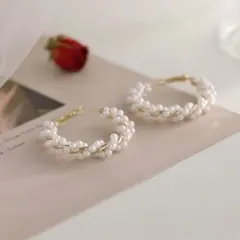 可愛い❤️ ピアス レディース パールワイヤー ルーフピアス 大ぶり