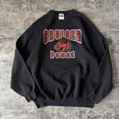USA製 90s プリントスウェット トレーナー XL ブラック ビンテージ