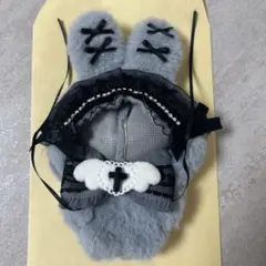 ちびぐるみ グレー×黒リボン うさぎ（10cm〜12cm）