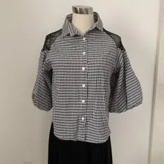 夏物SALE！SHEENAチェック柄レース五分袖シャツ