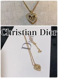 Christian Diorディオールゴールドネックレス ラインストーン ハート