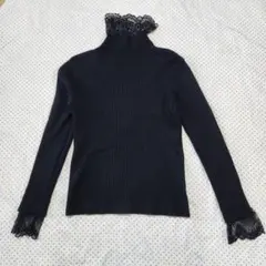 フィフス タートルネックセーター レース ブラック