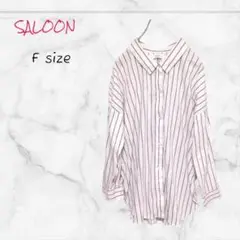 SALOON シャツ ストライプ カジュアル F ホワイト 送料無料