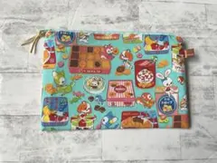 5 ハンドメイドフラットポーチ☆はいから横丁横町☆昭和レトロアニマルお菓子缶
