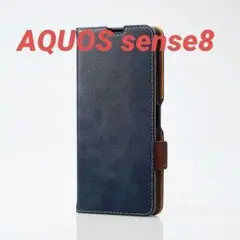 AQUOS sense8 用 ソフトレザーケース ステッチ ネイビー