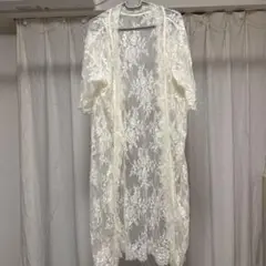 アイボリー レース ロングカーディガン
