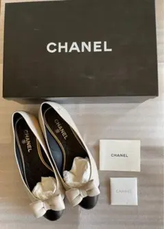 新品未使用☆CHANEL☆シャネル☆おリボン☆バイカラー☆フラットシューズ