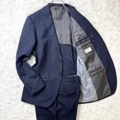 【高機能 伸縮 洗える】オリヒカ×ソロテックス セットアップ ストライプ 濃紺