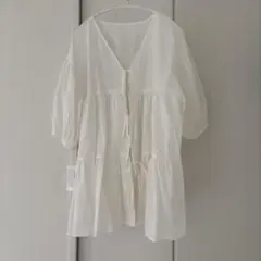 新品　lowrysfarm 2wayリボンティアードブラウス　F ホワイト