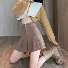 茶色 ショート丈 2L y2k プリーツ ミニスカート 韓国 スカート