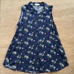 E hyphen world galleryノースリーブシャツ 花柄 ネイビー