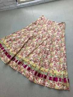 K08158）KENZO ケンゾー　ロングスカート　リボン　フラワー　花柄　40