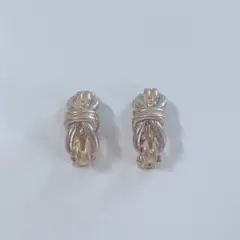 シルバーゴールド ツイストデザイン イヤリング　ヴィンテージ