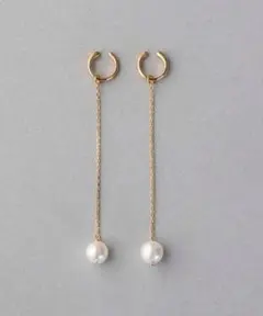 ete あこやパール ロングチェーン イヤリング　925ドロップ　ゴールド