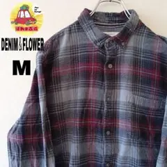 USA古着 DENIM＆FLOWER ネルシャツ　M グレー　オンブレ
