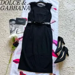 【良品】DOLCEu0026GABBANA ベルトドッキングワンピース ブラック 40
