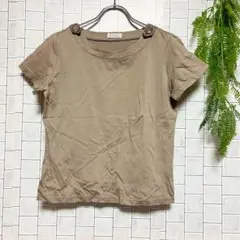 クロージング【M】半袖Tシャツ カットソー ベージュ 綿100% ボタン
