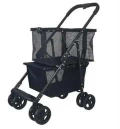 折りたたみショッピングカート ブラック 収納バスケット付き