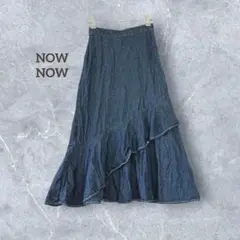 NOWNOW デニム フリルフレアスカート ロング バックゴム インディンゴ