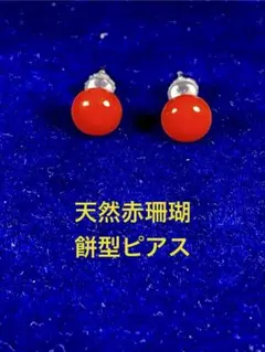 天然赤珊瑚餅形ピアス　Ｅー023
