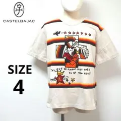 【美品】CASTELBAJAC ボートVネック 前後 プリント Tシャツ