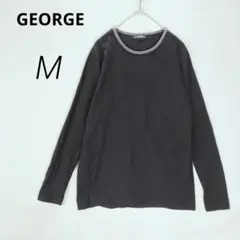 c8004【ジョージ】長袖カットソー M 黒 シンプル Tシャツ ブラック